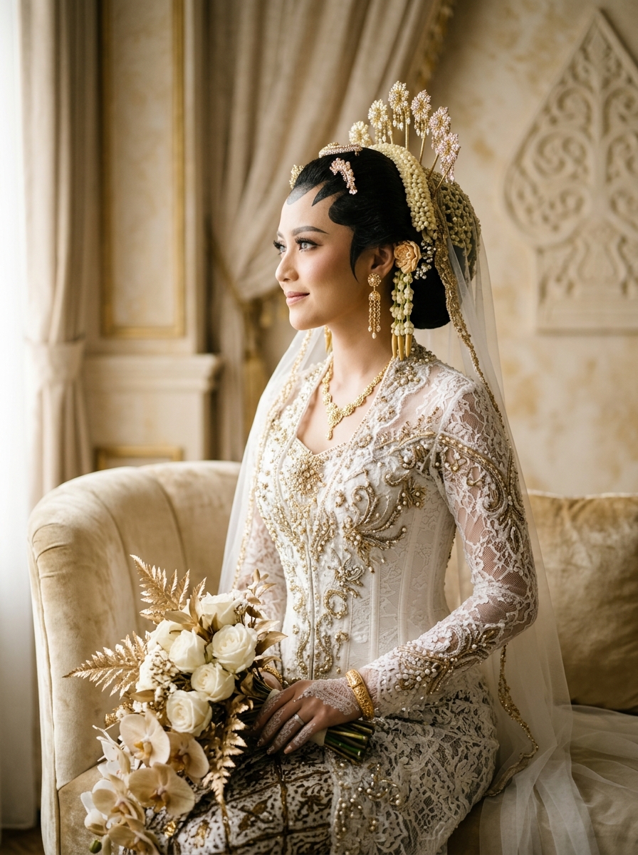 Portrait pengantin kebaya putih gold